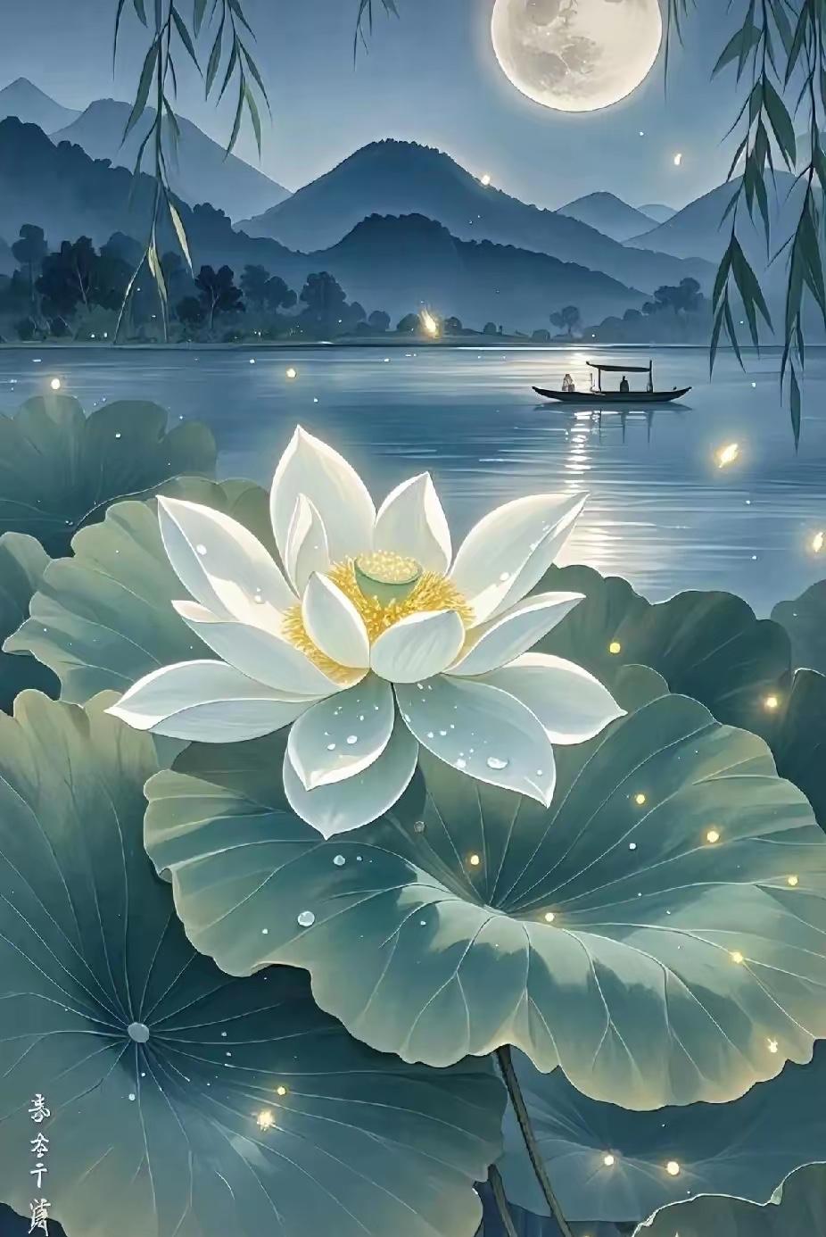 月浸荷塘浮碎玉，
花赢蝉夏有虫声。
横批：《碎玉与虫声》