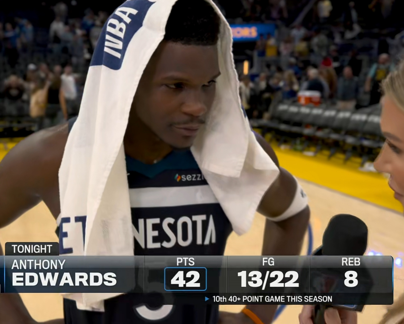 好消息：爱德华兹赛季第10次40+，终于终结了三连败。坏消息：战绩继续纠缠，下场