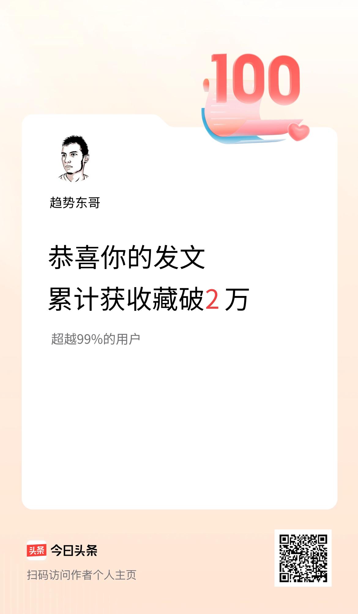 我在头条累计获收藏量破2万啦！