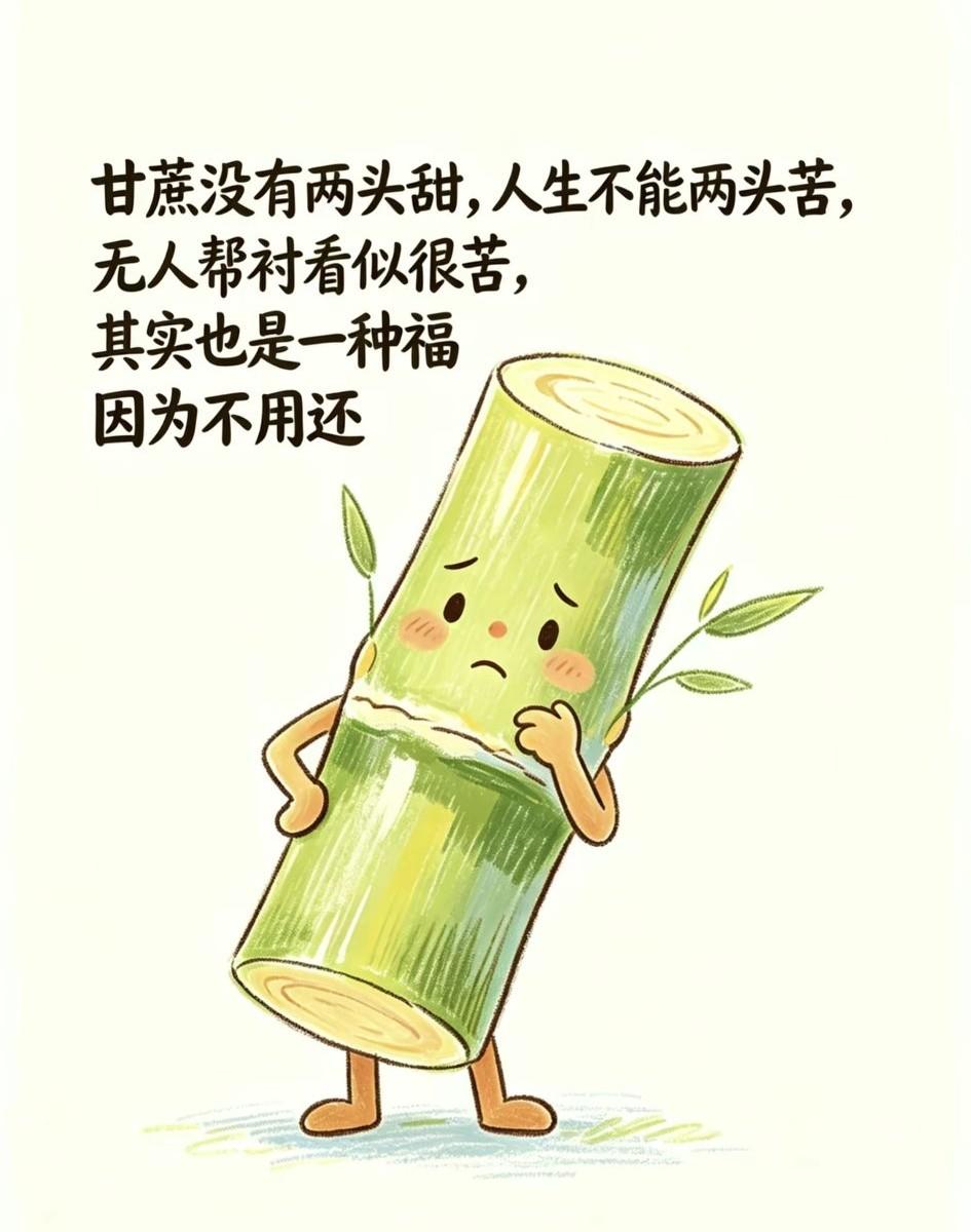 甘蔗没有两头甜，人生没有两头苦。苦难是成长的磨砺，每一次咬牙坚持，都是向甜靠近的