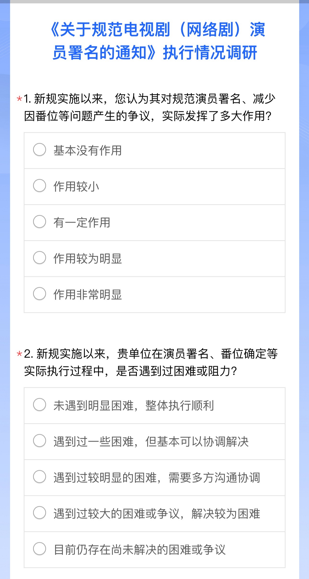 新规执行两个月，向制片公司调研演员署名的情况反馈 ​​​