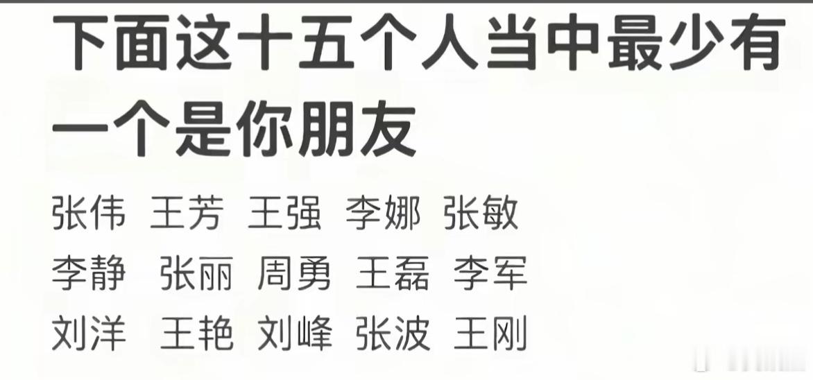 至少肯定有一个是你的朋友名字，没有算我输。
