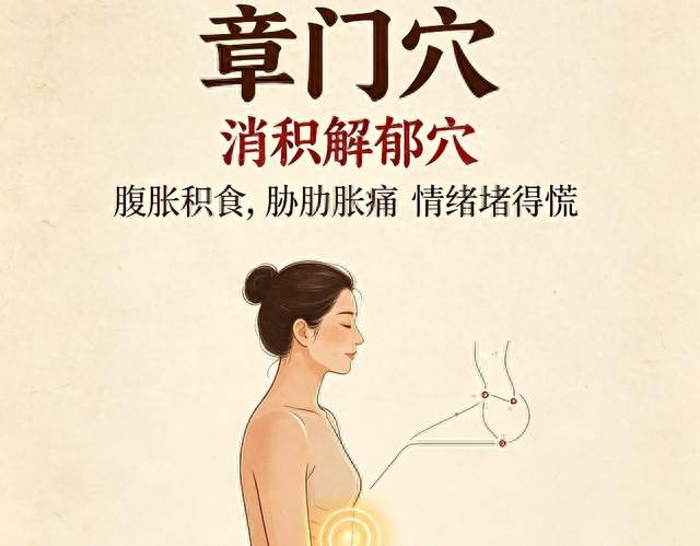章门穴：人体自带“消积解郁穴”腹胀积食、胁肋胀痛、情绪堵得慌