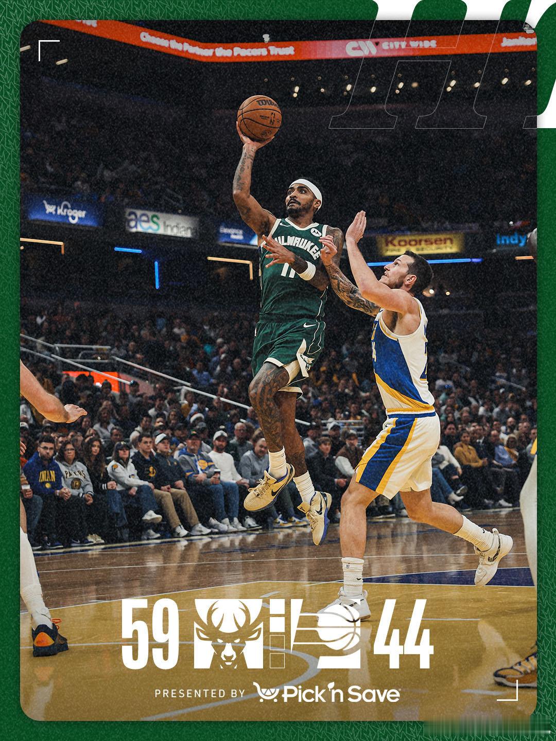 半场领先15分！雄鹿vs步行者fearthedeer密尔沃基雄鹿  cr：密尔沃