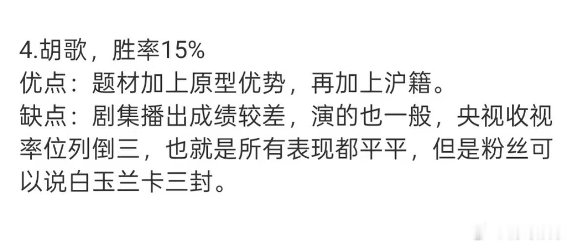 网友预测白玉兰视帝胜率网友预测白玉兰最佳男主 这是网友分析预测的白玉兰视帝胜率，