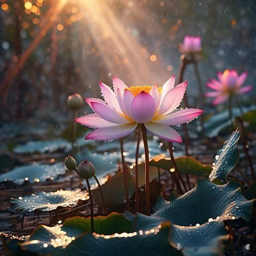 上联：三秋霜摧黄叶，
下联：仲夏雨润红莲。