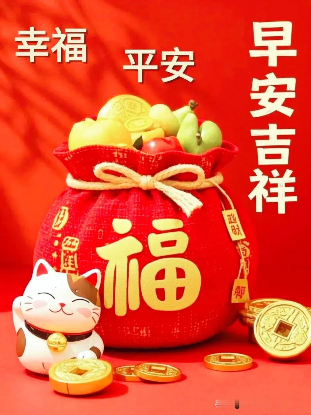 福袋里的平安吉祥，新的一天早安吉祥！早安！吉祥！ 大家早安，吉祥 福袋金元宝 迎