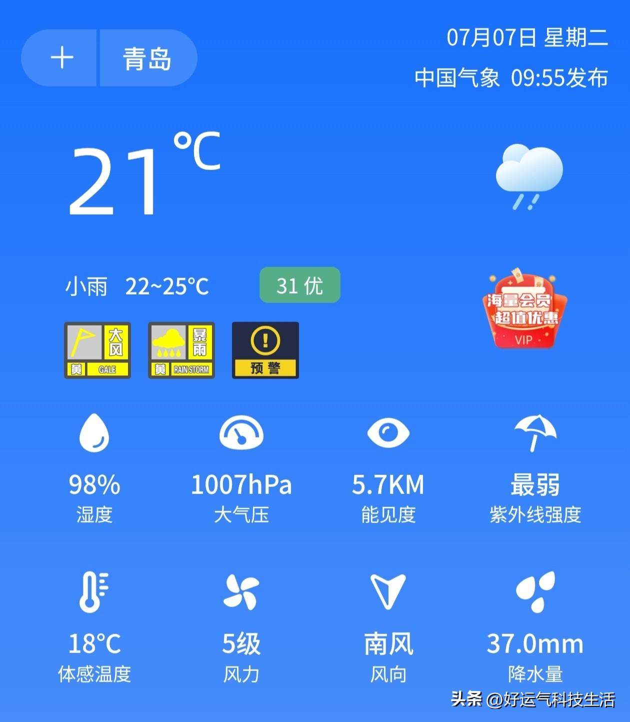 今天7月7号，青岛的雨真的太懂事了！从昨晚连夜下到大早上，雨势一点不含糊。

清