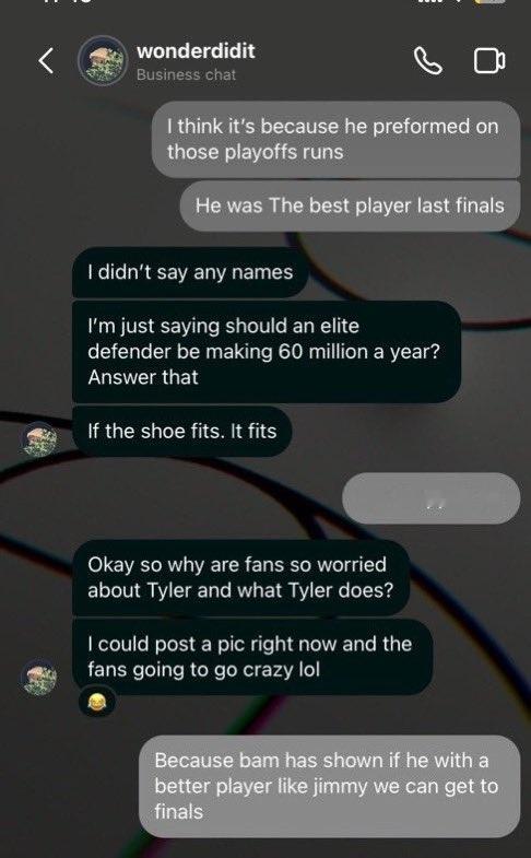 以下是泰勒·希罗据称在其Instagram小号上针对巴姆·阿德巴约发表的一些言论