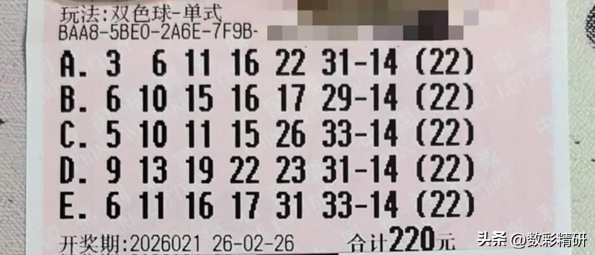 双色球第26021期今晚开奖。备受关注的“99倍哥”已于昨晚10点率先出手，依然