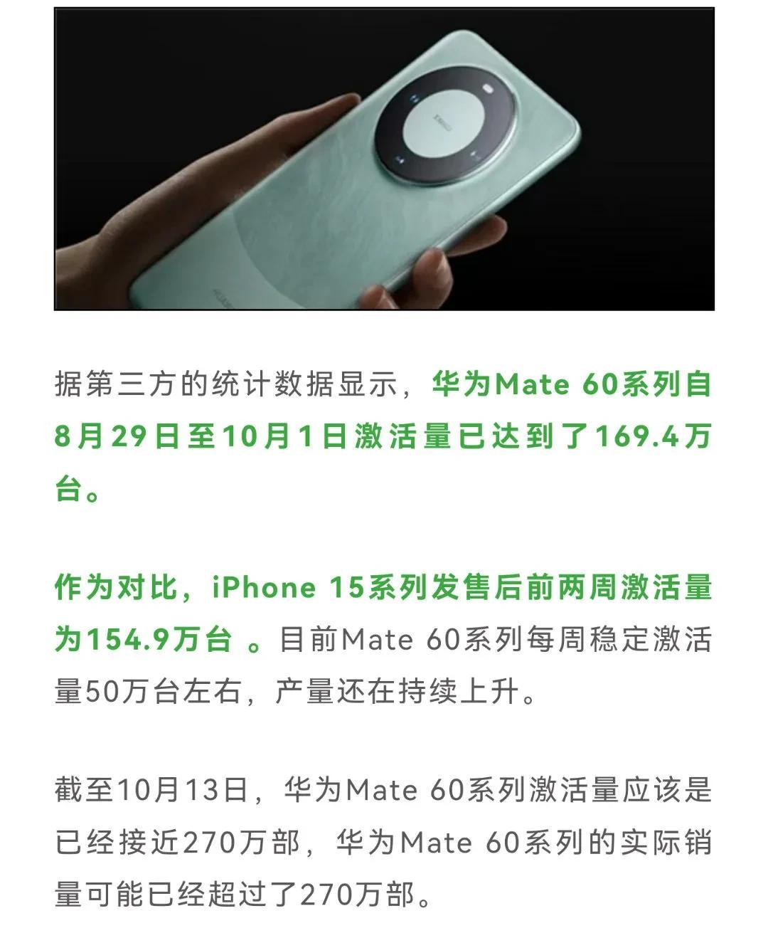 遥遥领先！每个数字放国产手机里都是创记录的，8月29至10月1号，激活169.4
