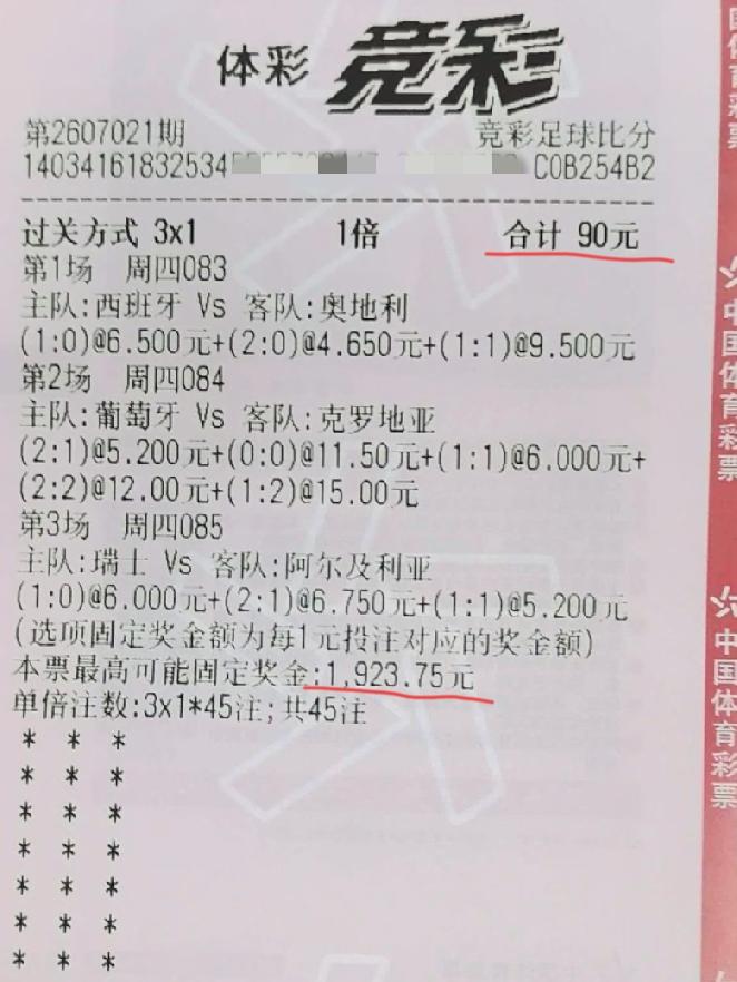 这样一张彩票，是不是中最小的那几个赔率，也就保个本啊？
发觉买这张彩票的网友当时