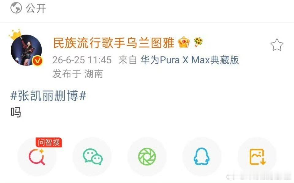乌兰图雅每天一个手机误触乌兰图雅发了张凯丽删博 小涂鸦这是又手机误触了吗，发了张
