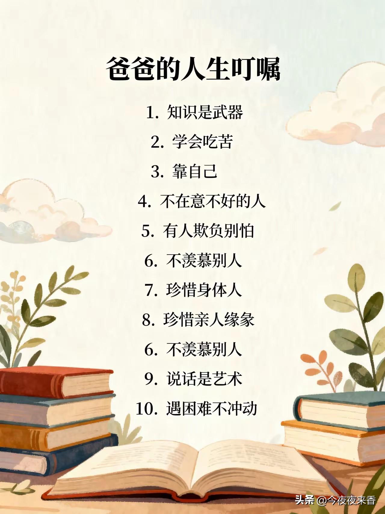 一位爸爸给孩子的10句叮嘱，句句都是人生智慧
最近有一位爸爸火了，
只因为他的叮