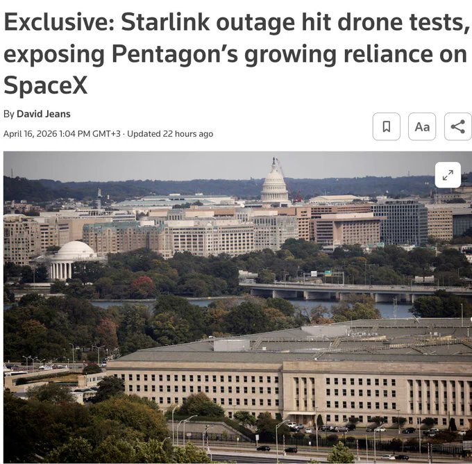 美国海军一次无人机测试因Starlink网络中断、通信失联而被迫中止，暴露出五角