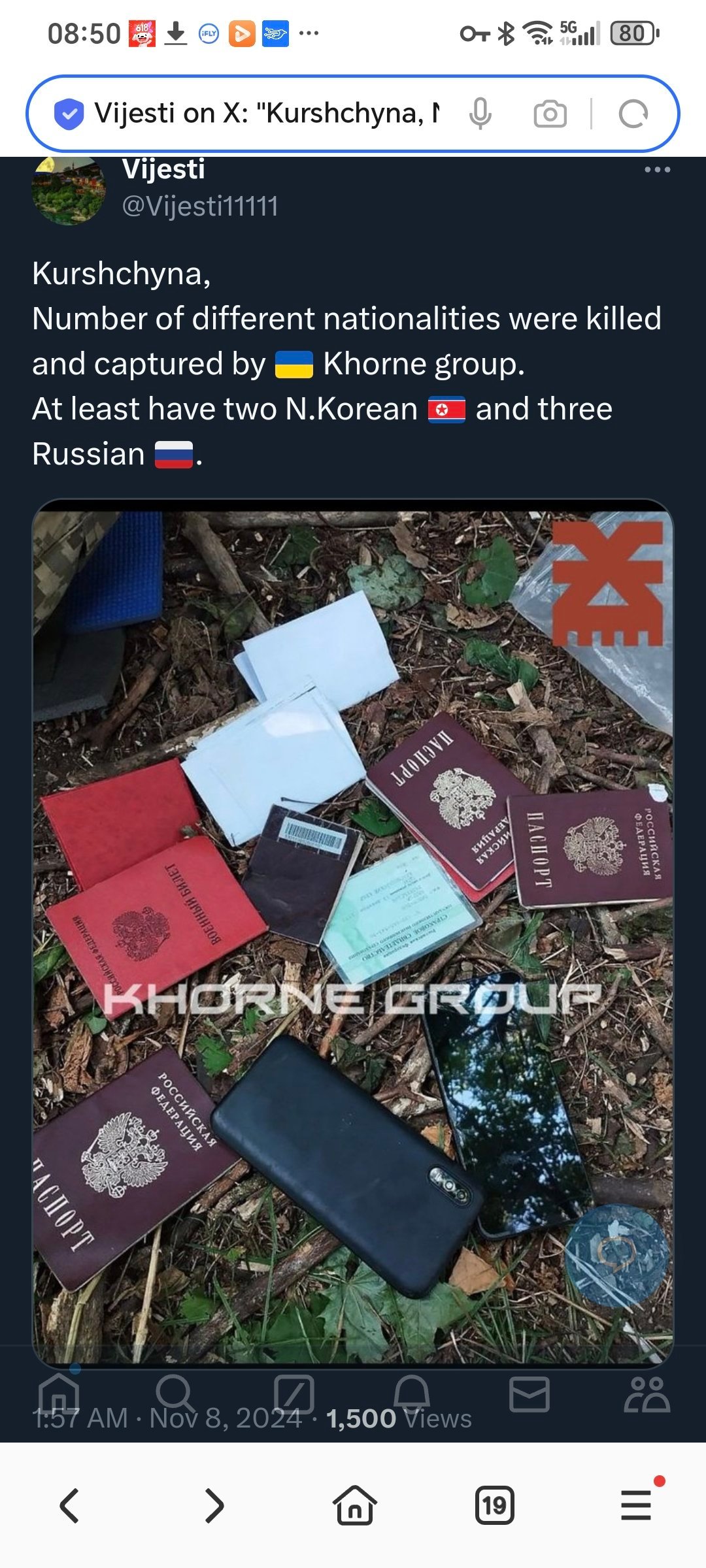 最近一段时间，乌克兰霍恩集团消灭和俘虏了俄军中许多不同国籍的人，从收集的护照看，