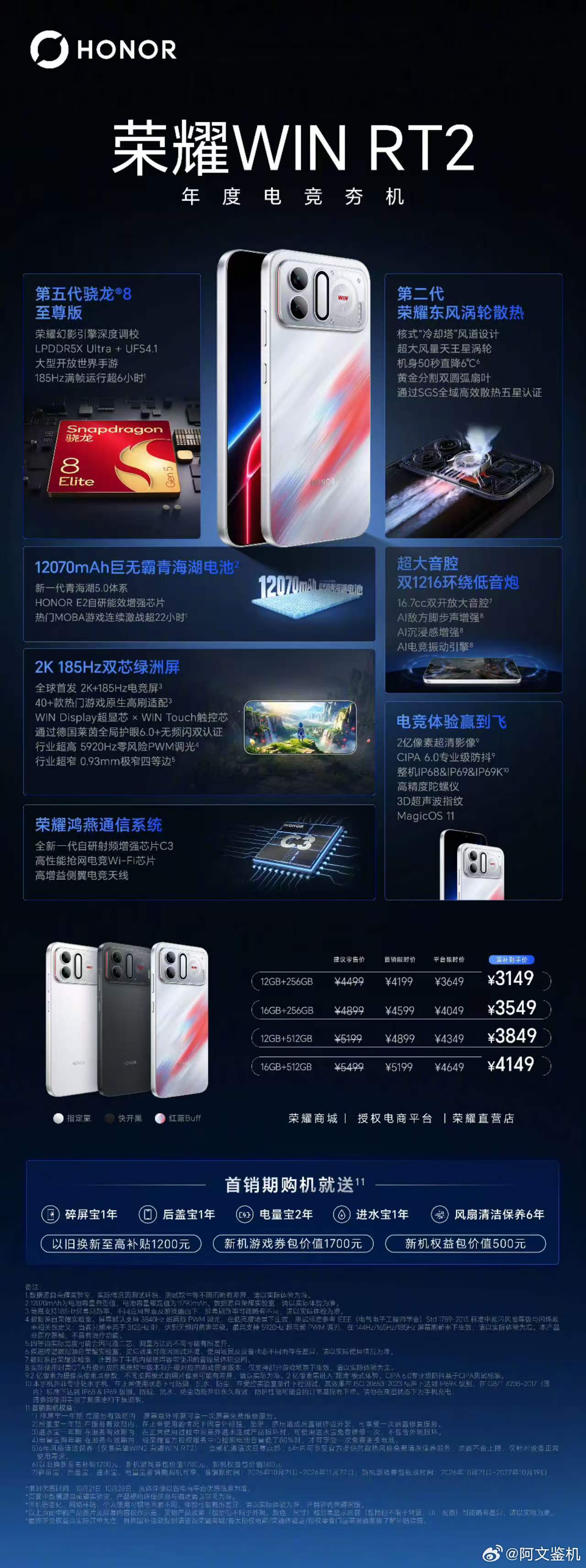 荣耀WIN RT2正式发布，定位中杯电竞机型，国补后12+256G到手仅3149
