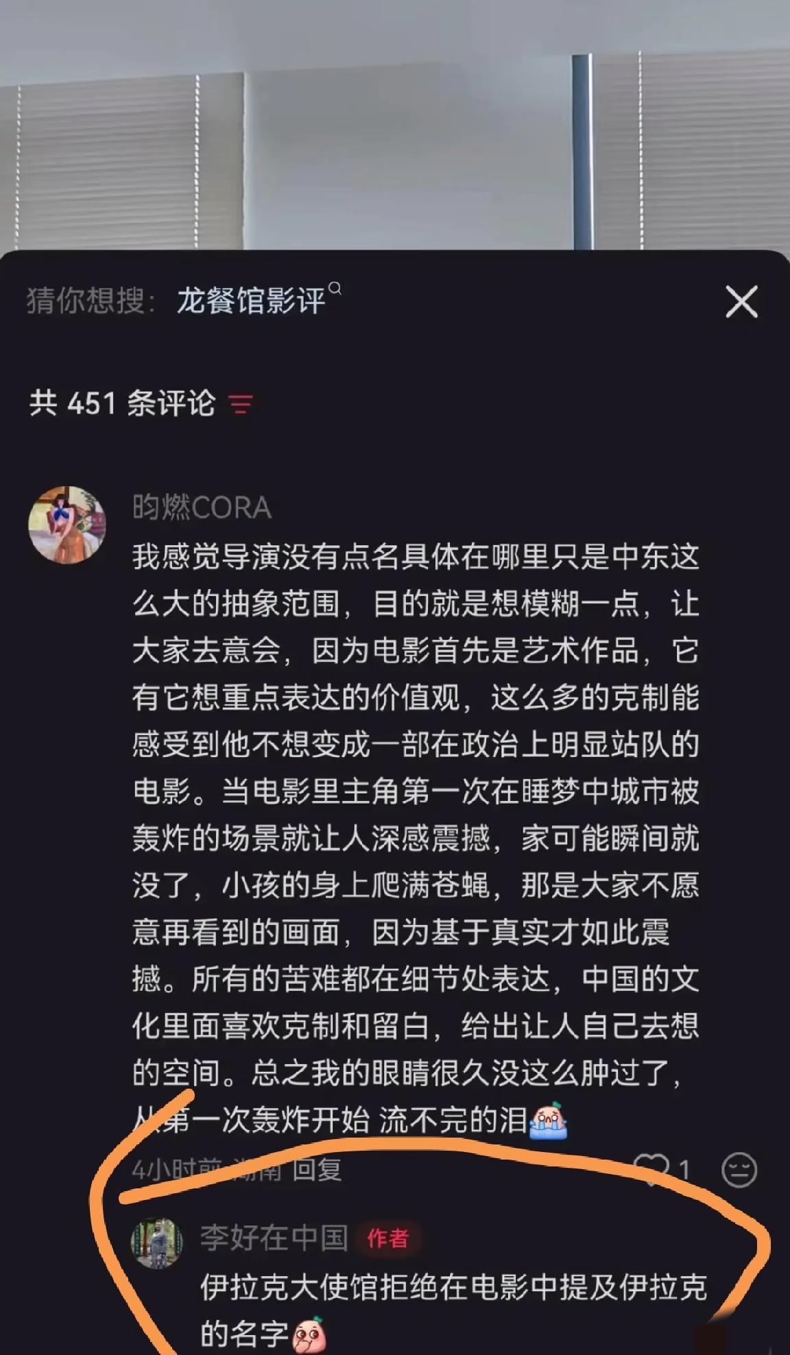 伊拉克人李好评价《龙餐馆》：我们不需要《龙餐馆》这样一部电影，我们希望别人讲述我