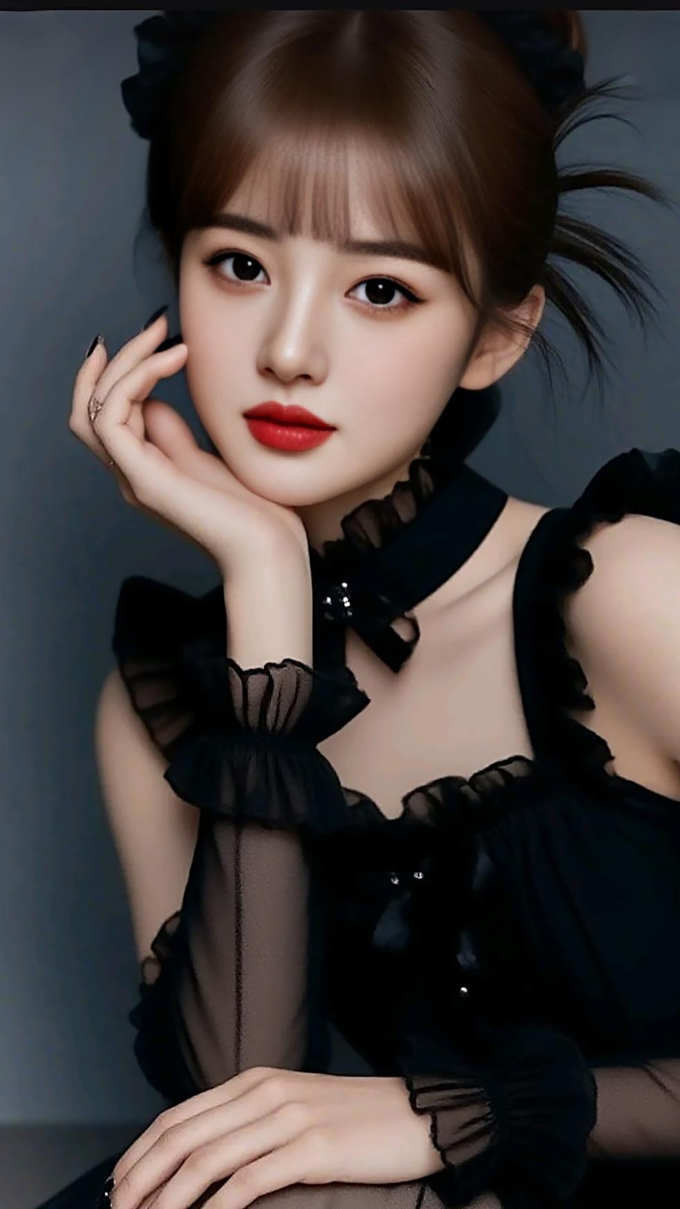 红唇轻启，黑衣如墨。