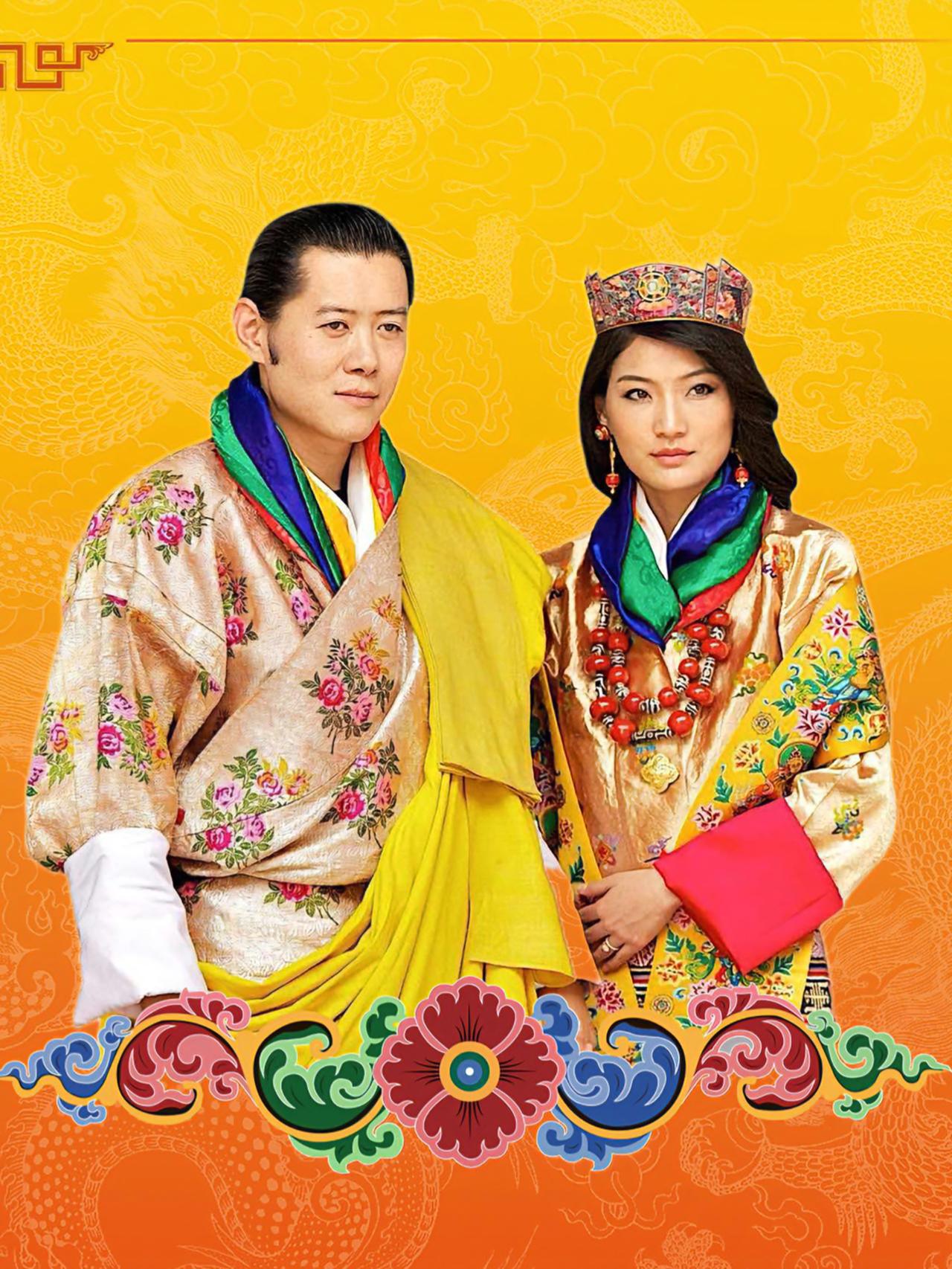 不丹帝后结婚14周年，佩玛21岁就当了王后
佩玛王后大婚时，身着传统服饰、头戴王