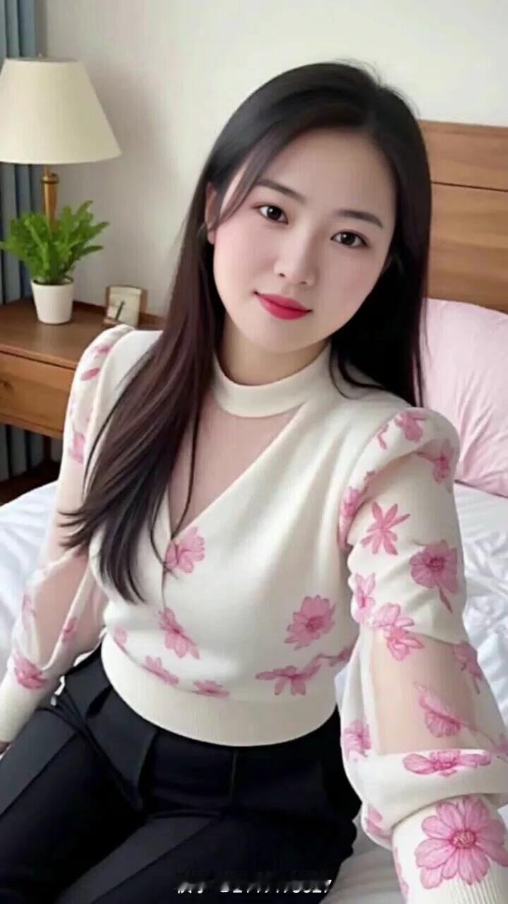 温柔粉色花朵毛衣，搭配黑色裤子，清新自然，元气满满！🌸💕