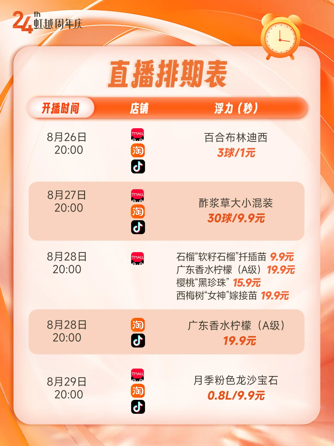 直播排期表，场场有浮力哦~