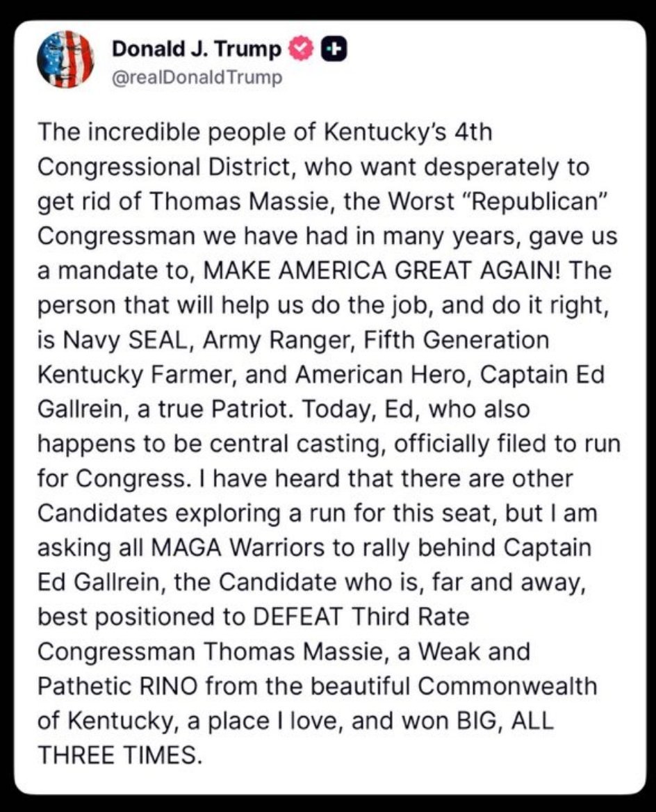 唐纳德．J．特朗普肯塔基州第四国会选区那些渴望摆脱托马斯·马西的人，马西是我们多