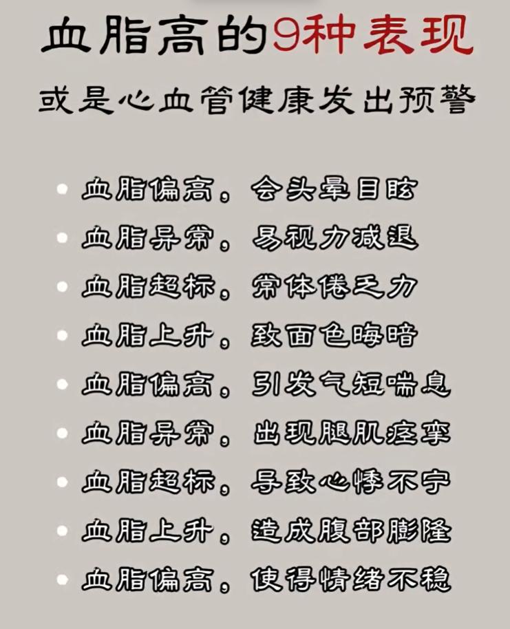 头晕乏力腿抽筋，警惕血脂偏高 9 个信号