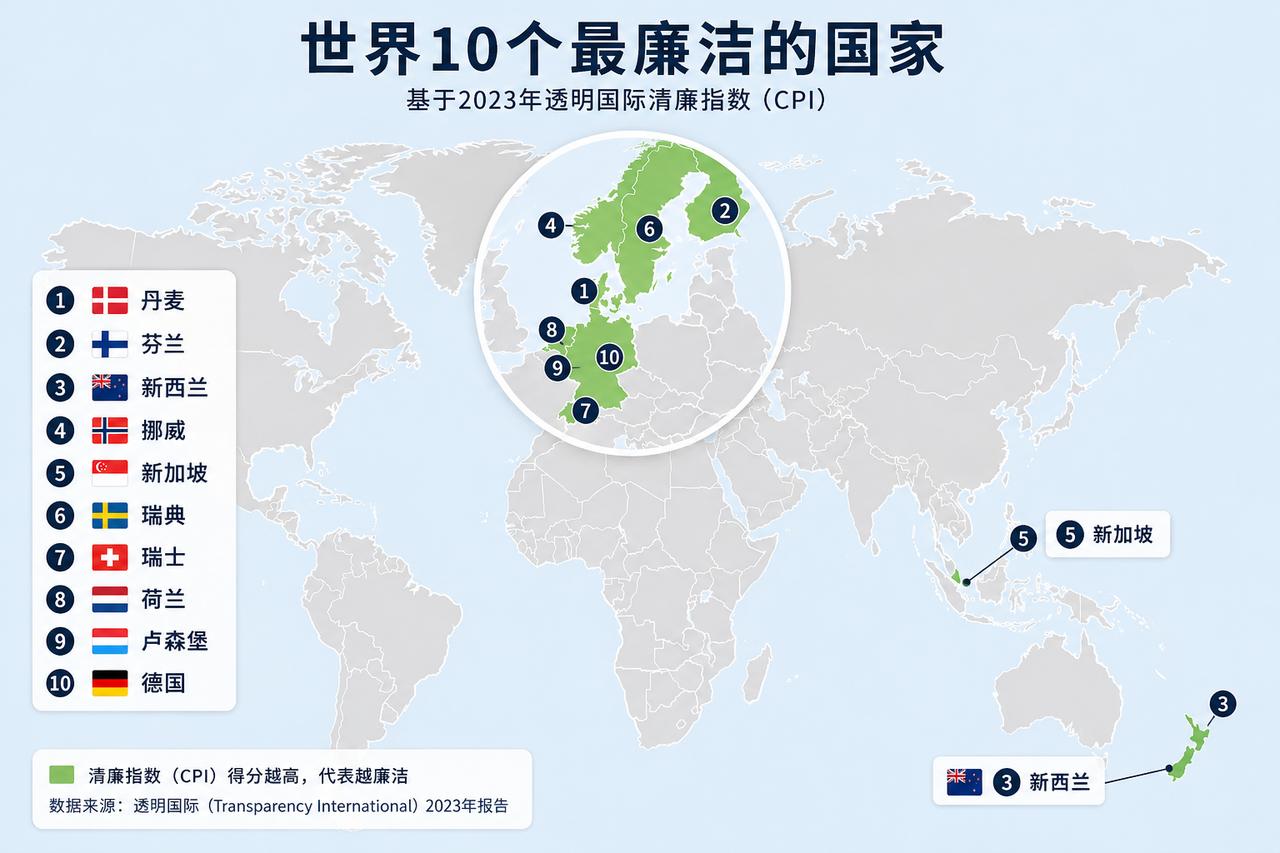 果然是小国好打理，世界上最廉洁的10个国家。大部分都在欧洲。