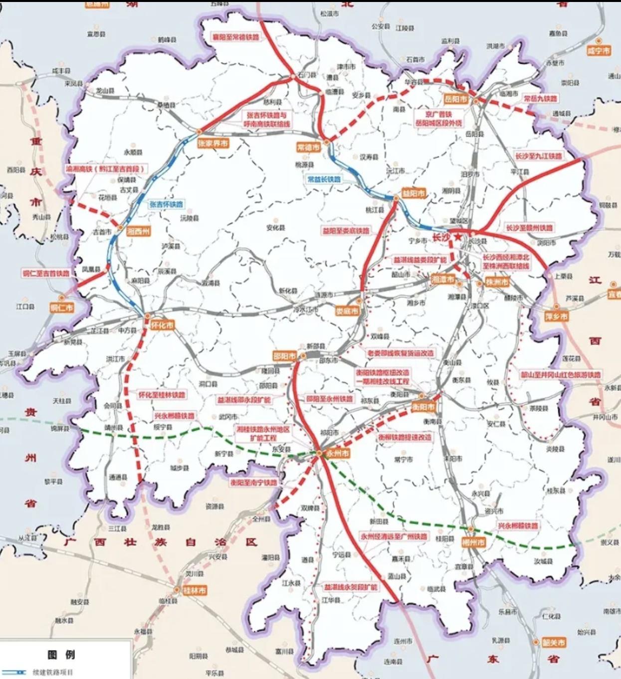 湖南将开通邵永、铜吉、宜常、长赣4条高铁，设计时速350公里（铜吉250公里）。
