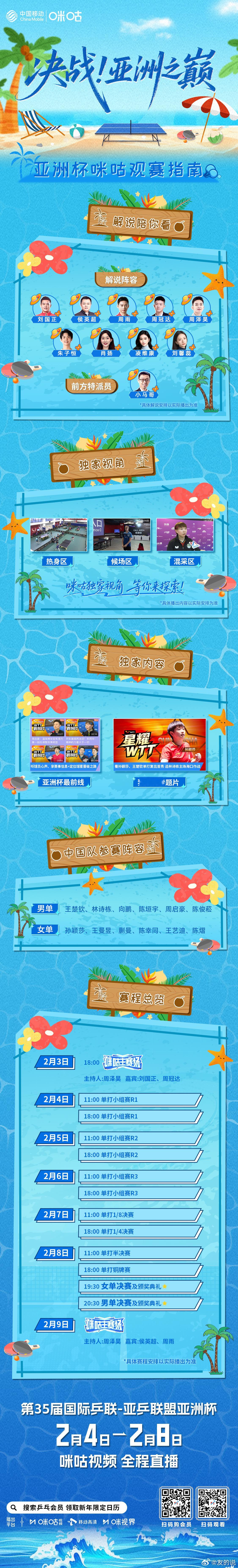 2026乒乓球亚洲杯  🙈 咪咕独家独家观赛指南🔔 大咖解说、独家视角及内容