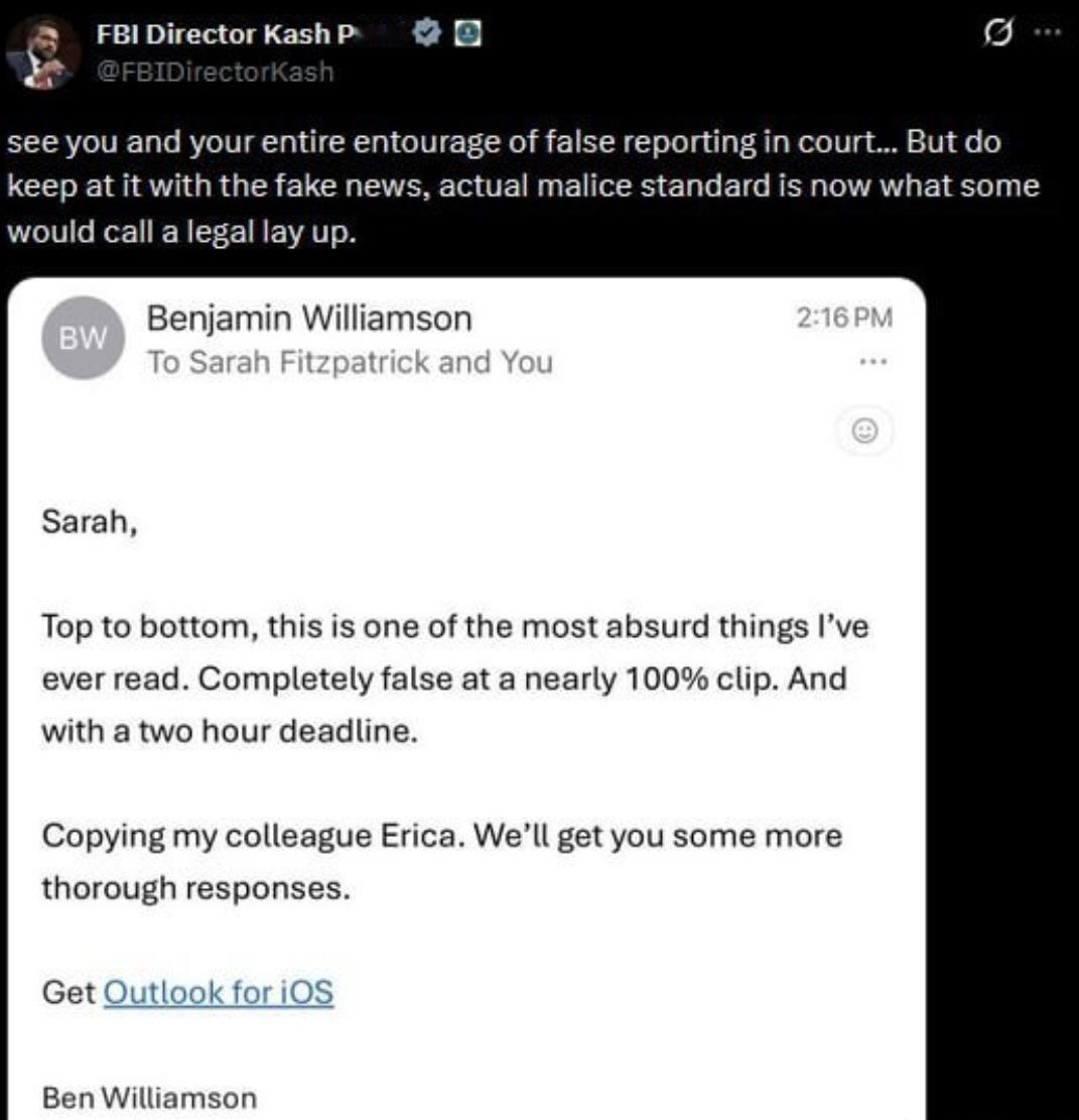 《大西洋月刊》的文章称，帕特尔经常旷工、酗酒，并公车私用。

最近美国政坛彻底炸