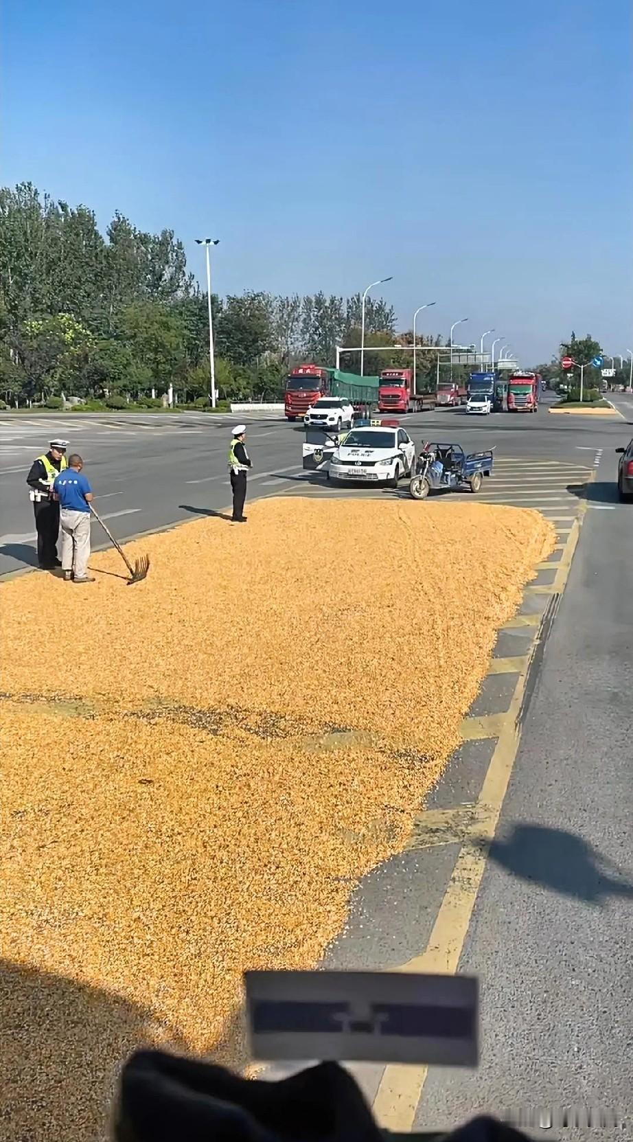 沥青路面还是不要晒了，味道大。我们家从来没有见到过马路上晒粮食的，都是晒在房顶平