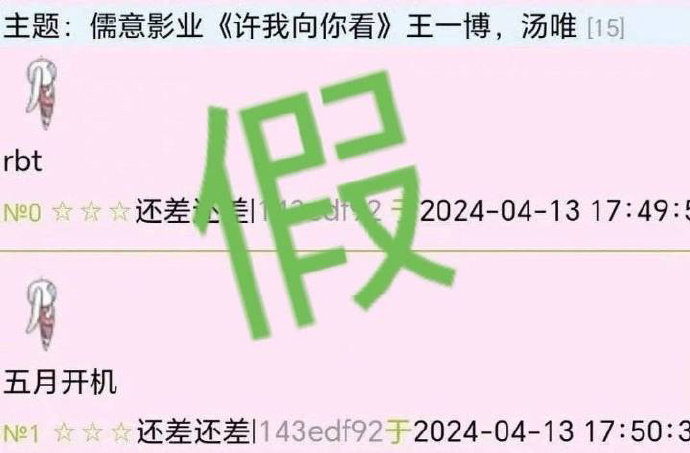 王一博方辟谣《许我向你看》这个🍪，一眼看过去就很假[允悲] #王一博汤唯 许我