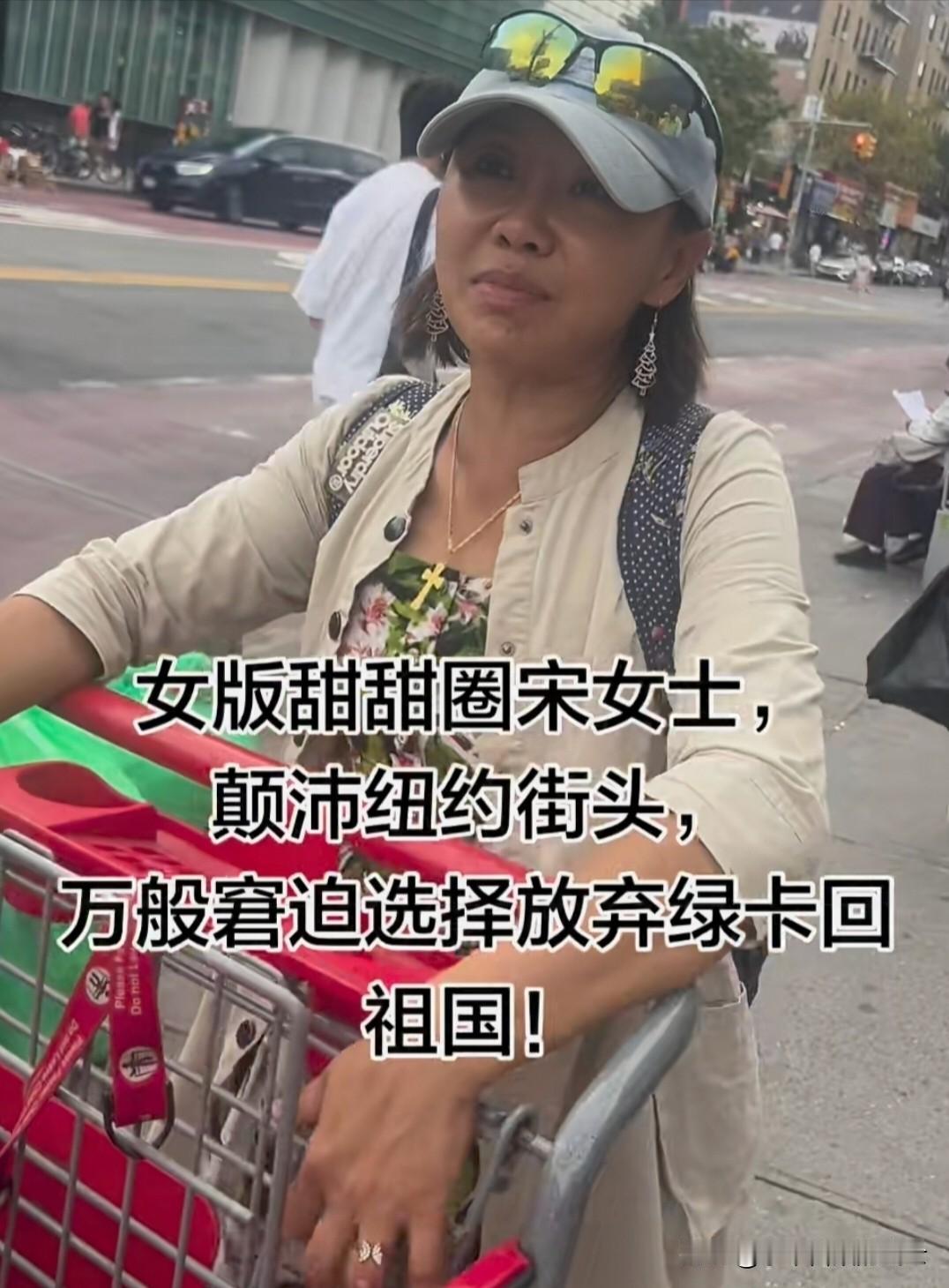 女版甜甜圈宋女士要回国了！

有人在美国大街上见她推了一个捡到的小推车，便问她最