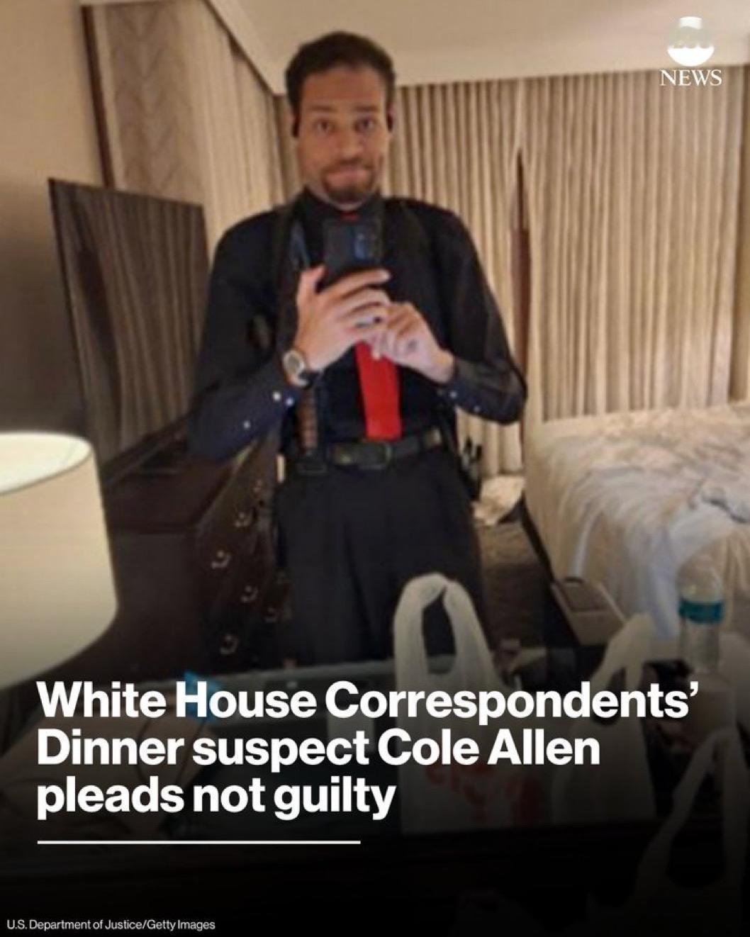 白宫记者协会晚宴枪击案嫌疑人科尔·艾伦Cole Alle在联邦法院表示不认罪。
