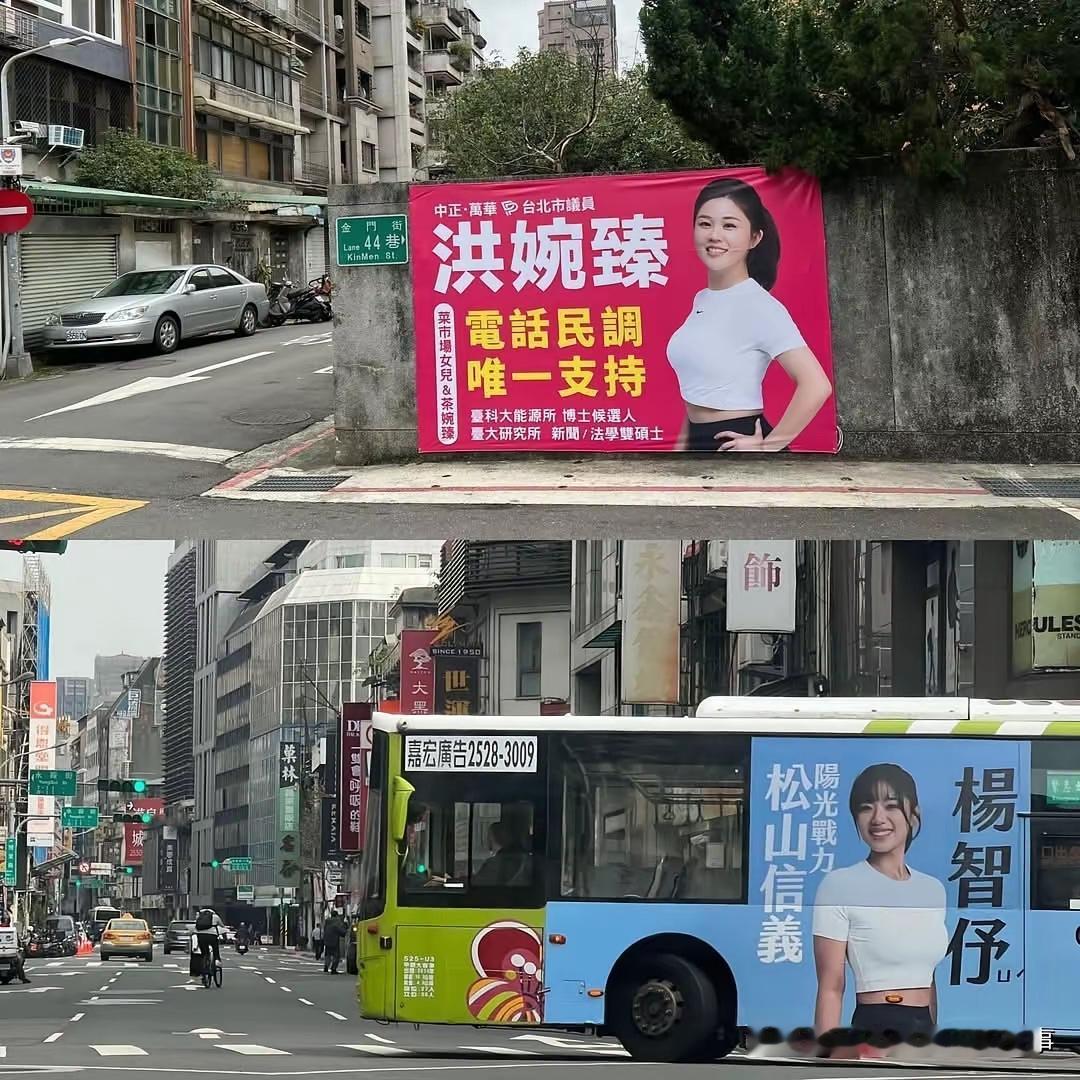 台湾街头一景，台北市议员选举广告。猛一看还以为是上门按摩的小广告。所谓选举民主，