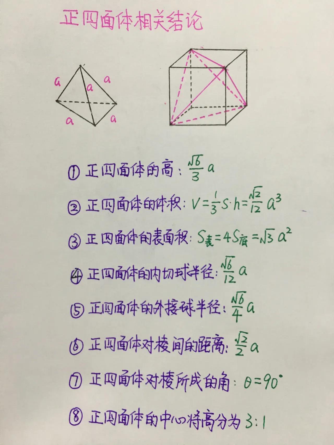 正四面体相关结论汇总