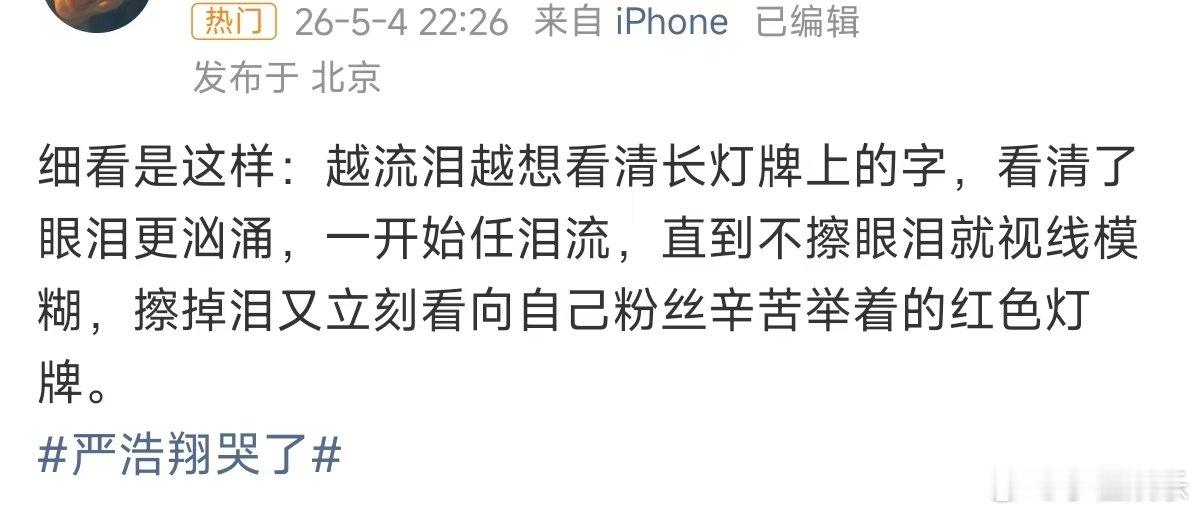 严浩翔擦掉泪又立刻看向红色灯牌严浩翔越流泪越想看清长灯牌上的字 严浩翔哭了  是