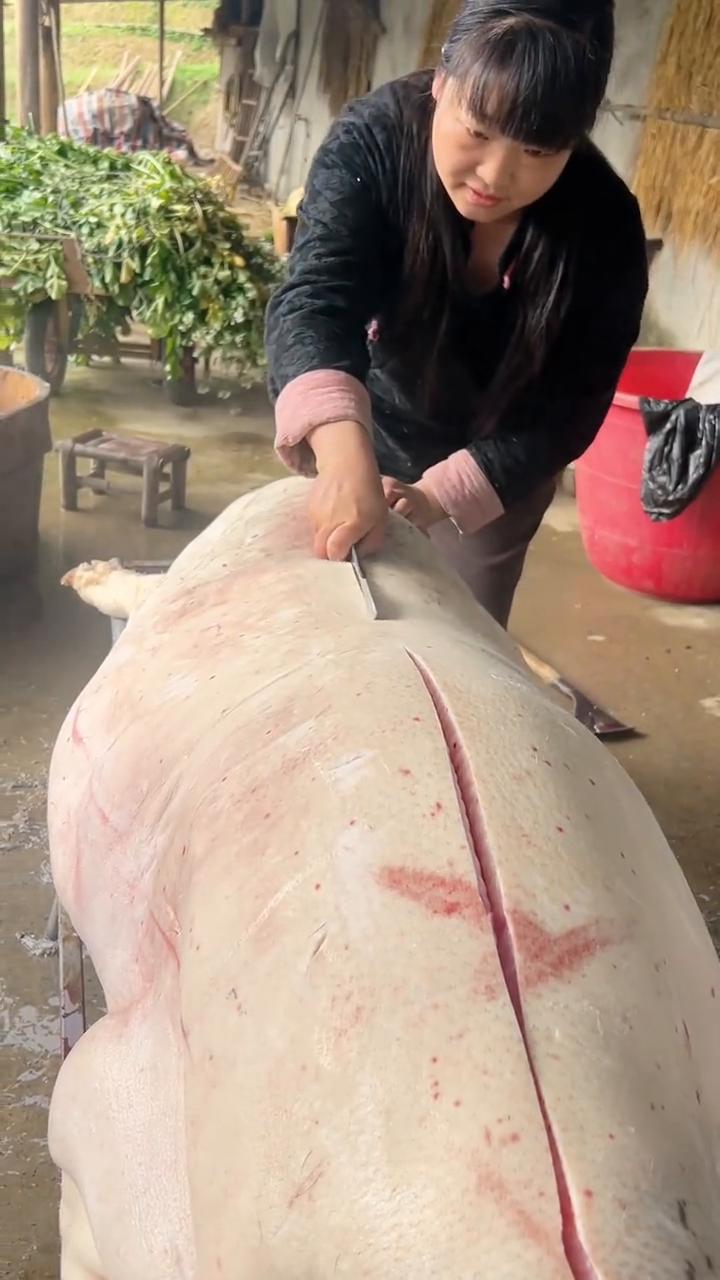 放开，看一下，好了，够了，放开，这么厚的肥肉，好油，这个肥肉。