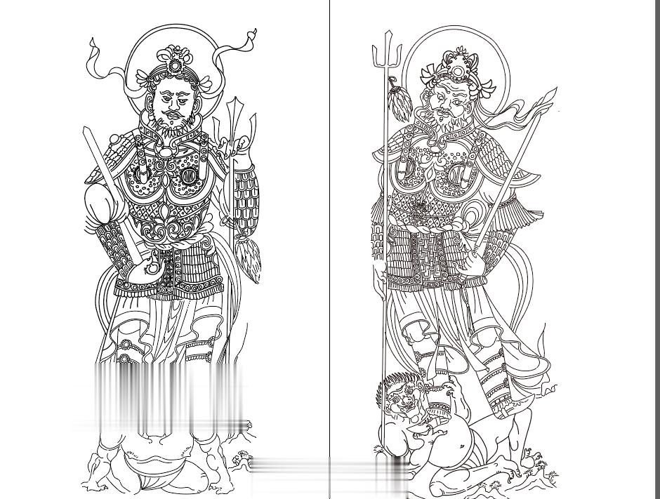 #纸上探墓# 李寿墓门内线刻天王。终于凑对了[玉兔捣药] ​​​