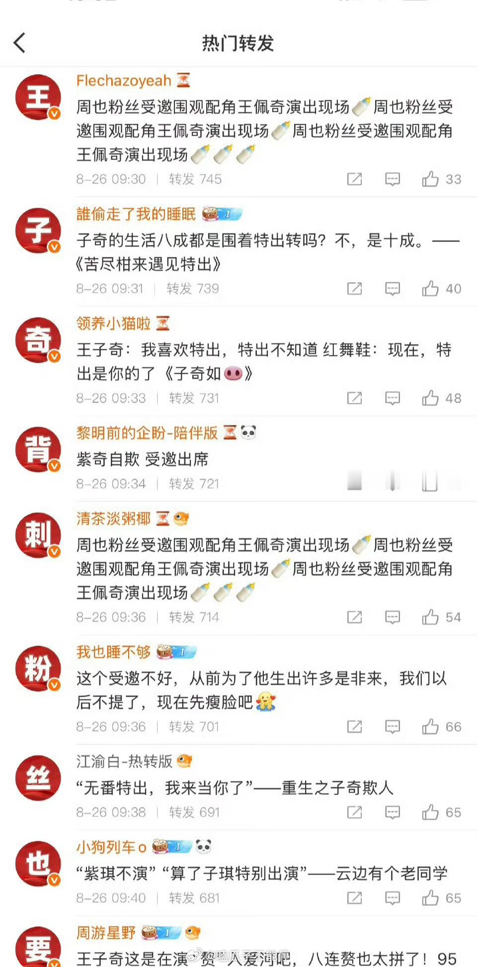 王子奇确定出演红舞鞋，周也粉丝排字。 ​​​