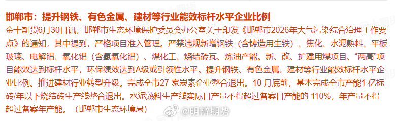 邯郸市生态委印发《邯郸市2026年大气污染综合治理工作要点》的通知提到：严禁新增