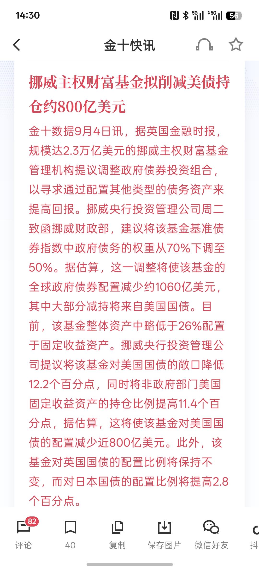 挪威主权财富基金拟削减美债持仓约800亿美元，全球有多个国家开始抛售美债，中国连