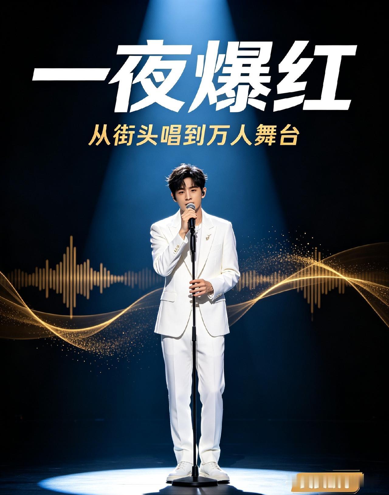 歌手在舞台上深情演唱，灯光闪耀。