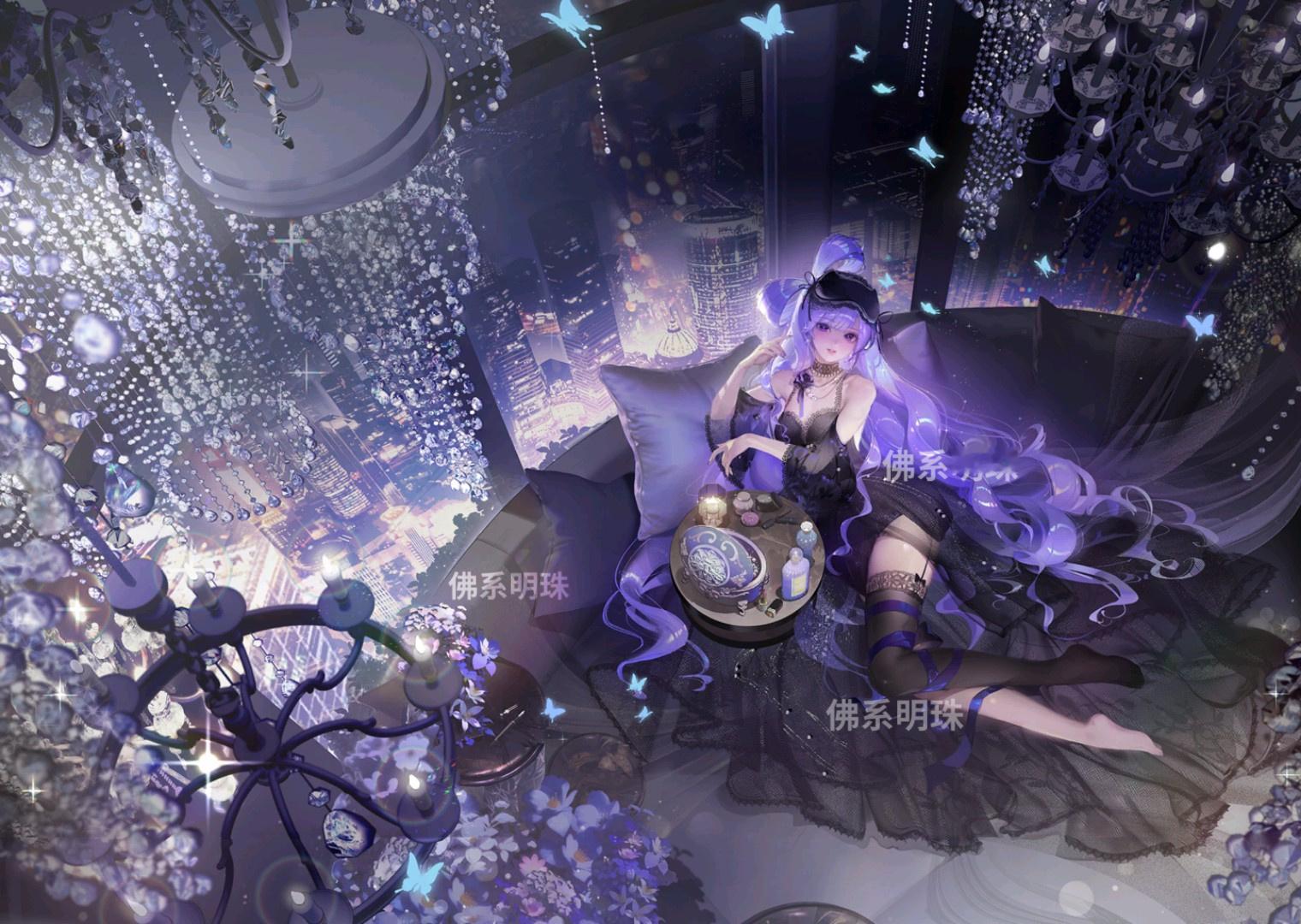 鸢尾迷情魔法套装宣传图和抽奖界面，获取方式为星月转盘升级版。海报很性感[doge