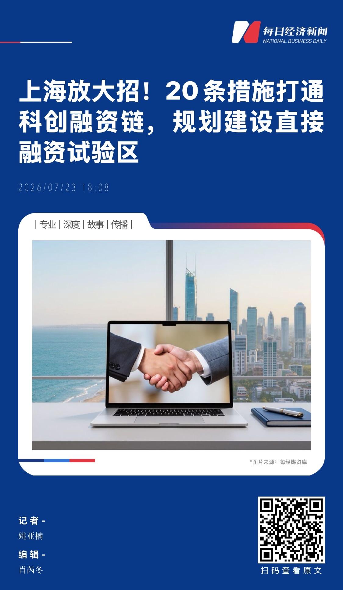 近日，上海出台《上海市充分发挥直接融资功能 进一步加强科技金融服务的若干措施》。
