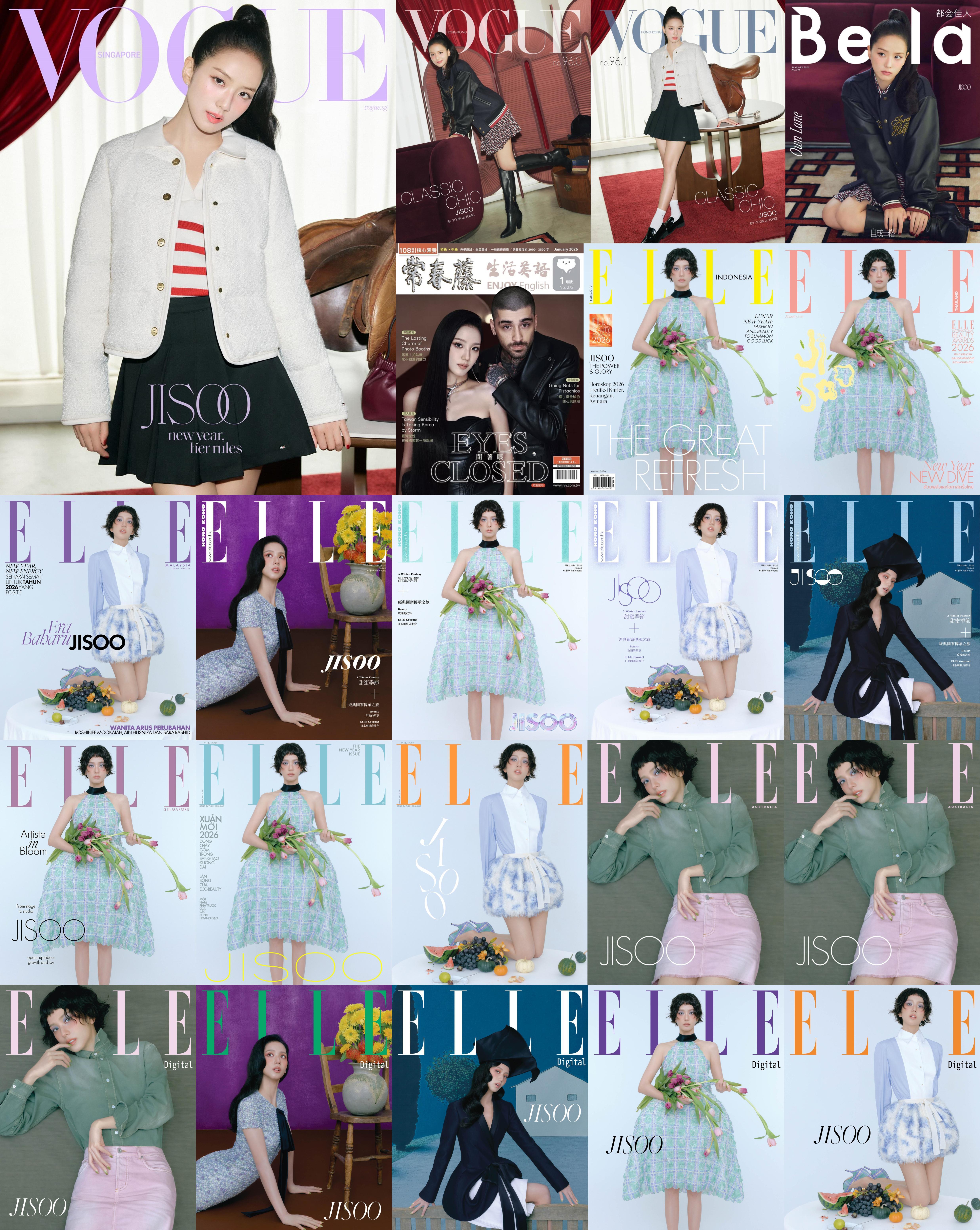 12 本杂志共计 21 张封面 ，来自金智秀 Jisoo 2026 刚过去一个月