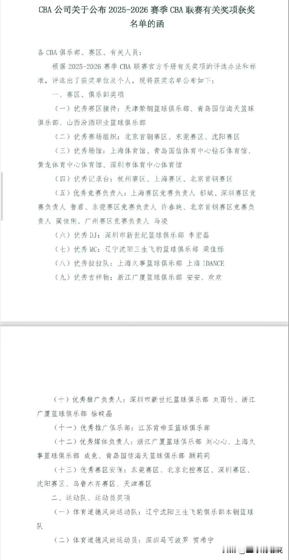 辽宁男篮荣获多个奖项，恭喜！

CBA官方公布了25-26赛季的各种比赛以外得奖