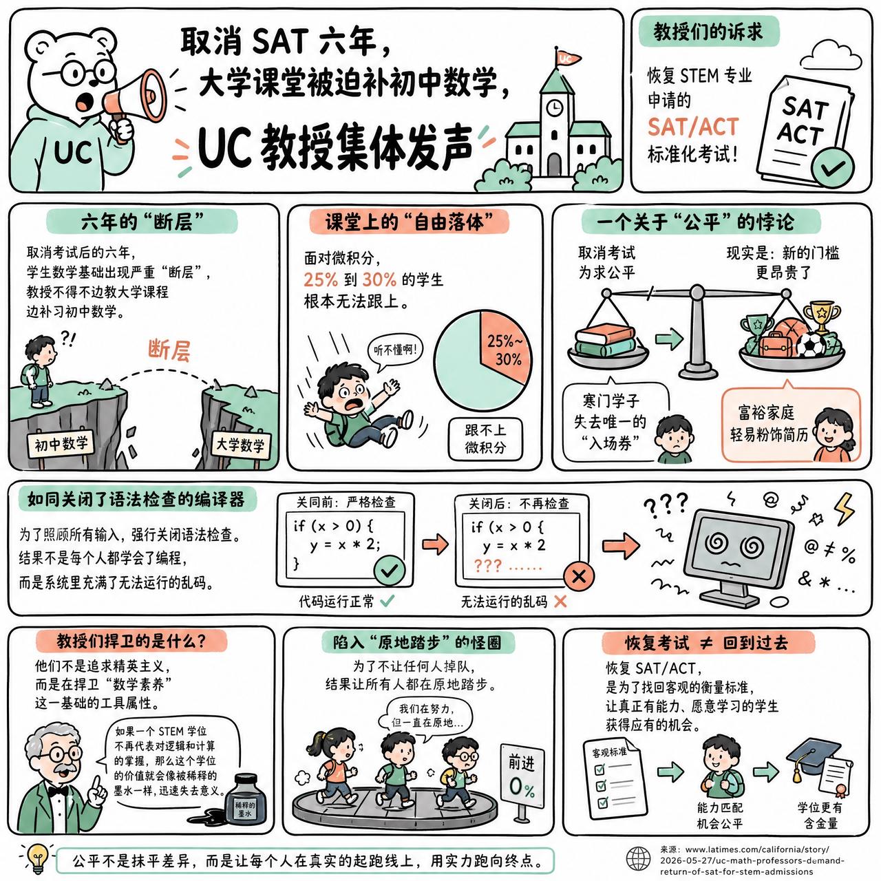 【取消SAT六年，大学课堂被迫补初中数学，UC教授集体发声】

快速阅读：UC 